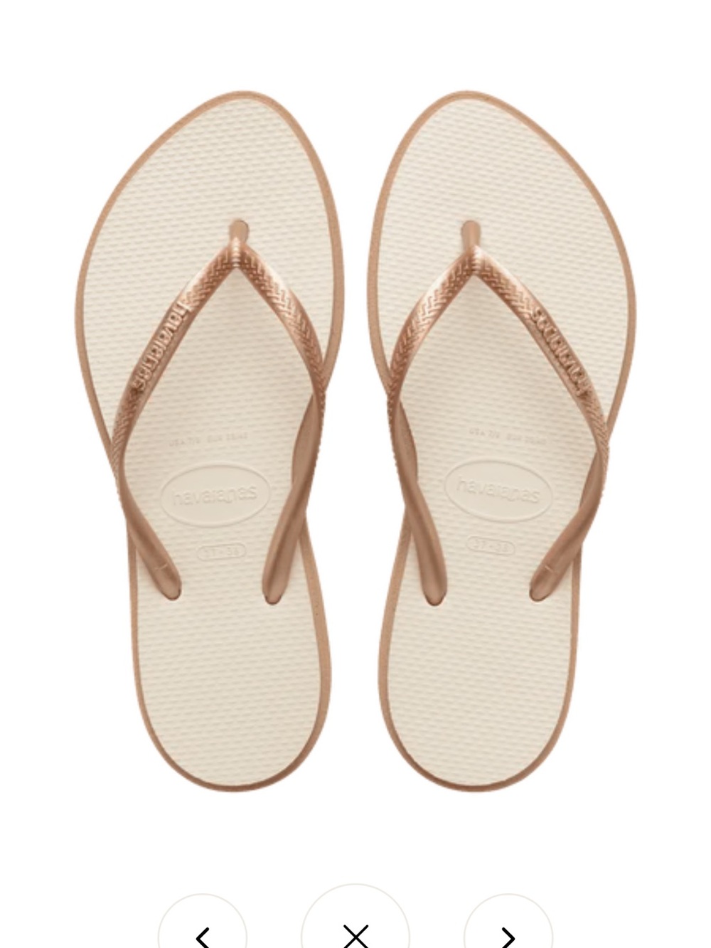 Havaianas Slim Pointy Flip Flops in Rose Gold and Creamy White